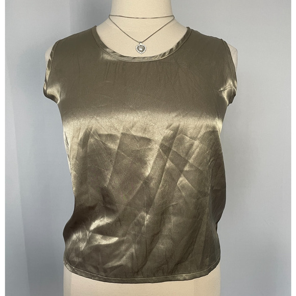 Vintage Tank Top Size Large Gold Brown Slinky Satin Minimal Basic Sleeveless 90s - Picture 1 of 10